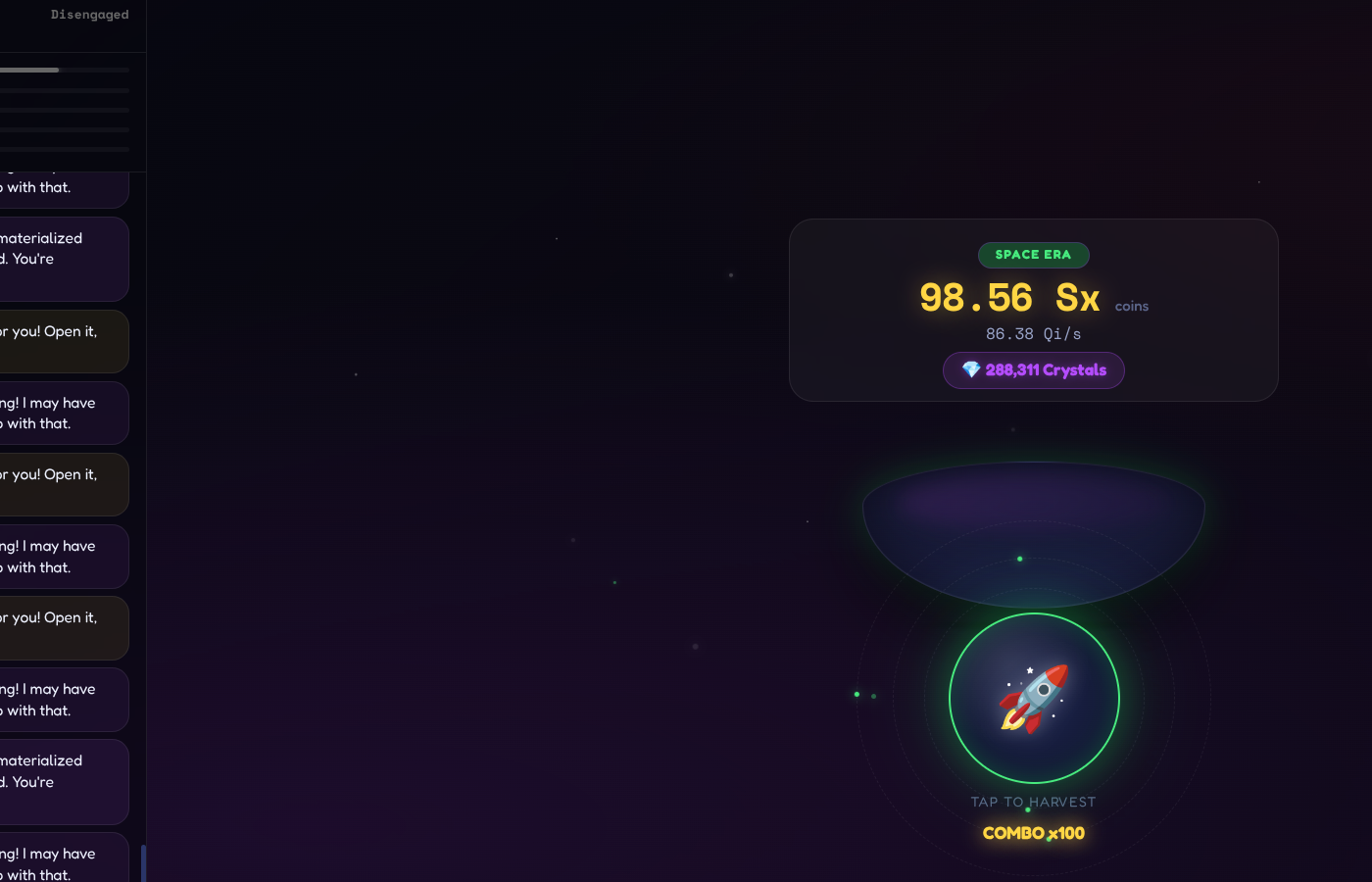 Cosmic Farm — Idle Clicker with an AI (MOMDP) Game Master